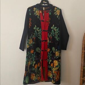 New Oriental long Traditional Jacket floral frog closures plush lined small